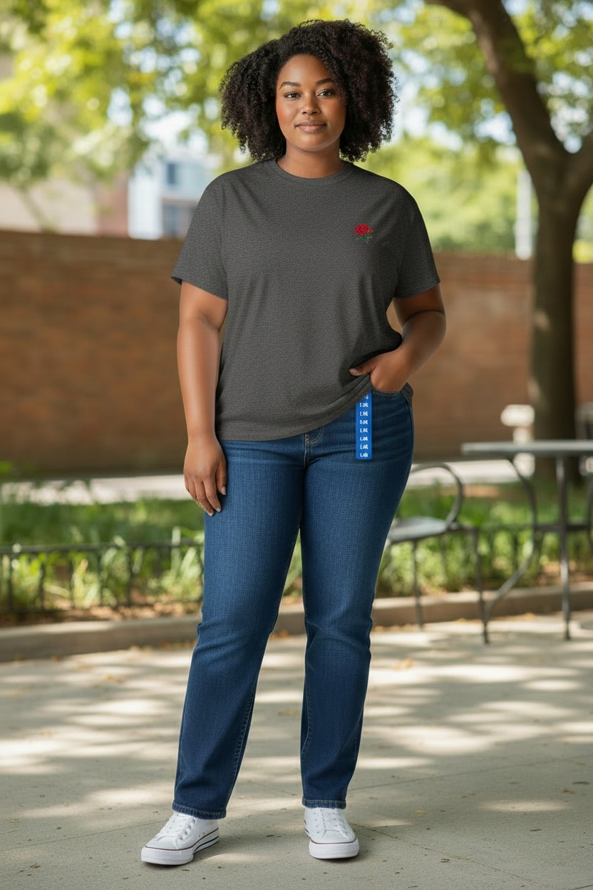 Playera Seg'ments Gris Jaspe – Detalle Bordado Rosa Roja – Talla L