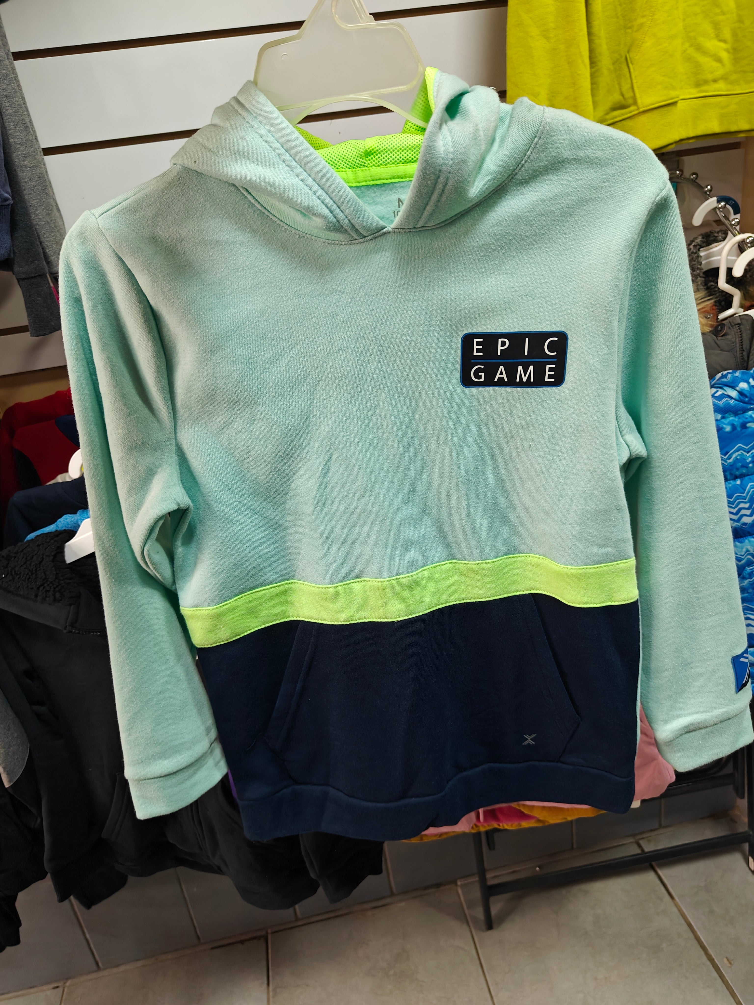 Sudadera Hoodie Xersion "Epic Game" - Menta y Marino (Talla 10/12)