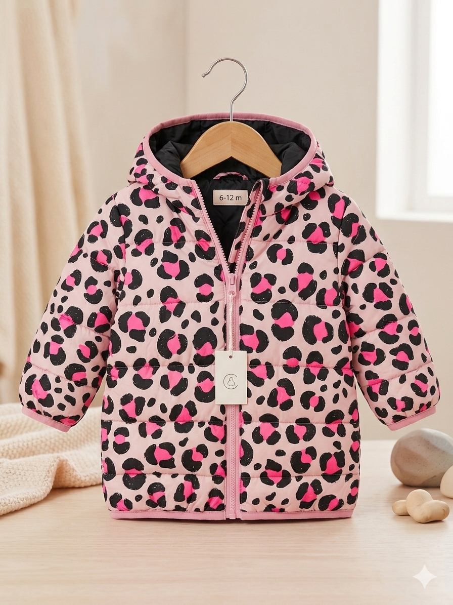 Chaqueta Acolchada "Wild Pink" – Estampado de Leopardo Rosa – 6-12M