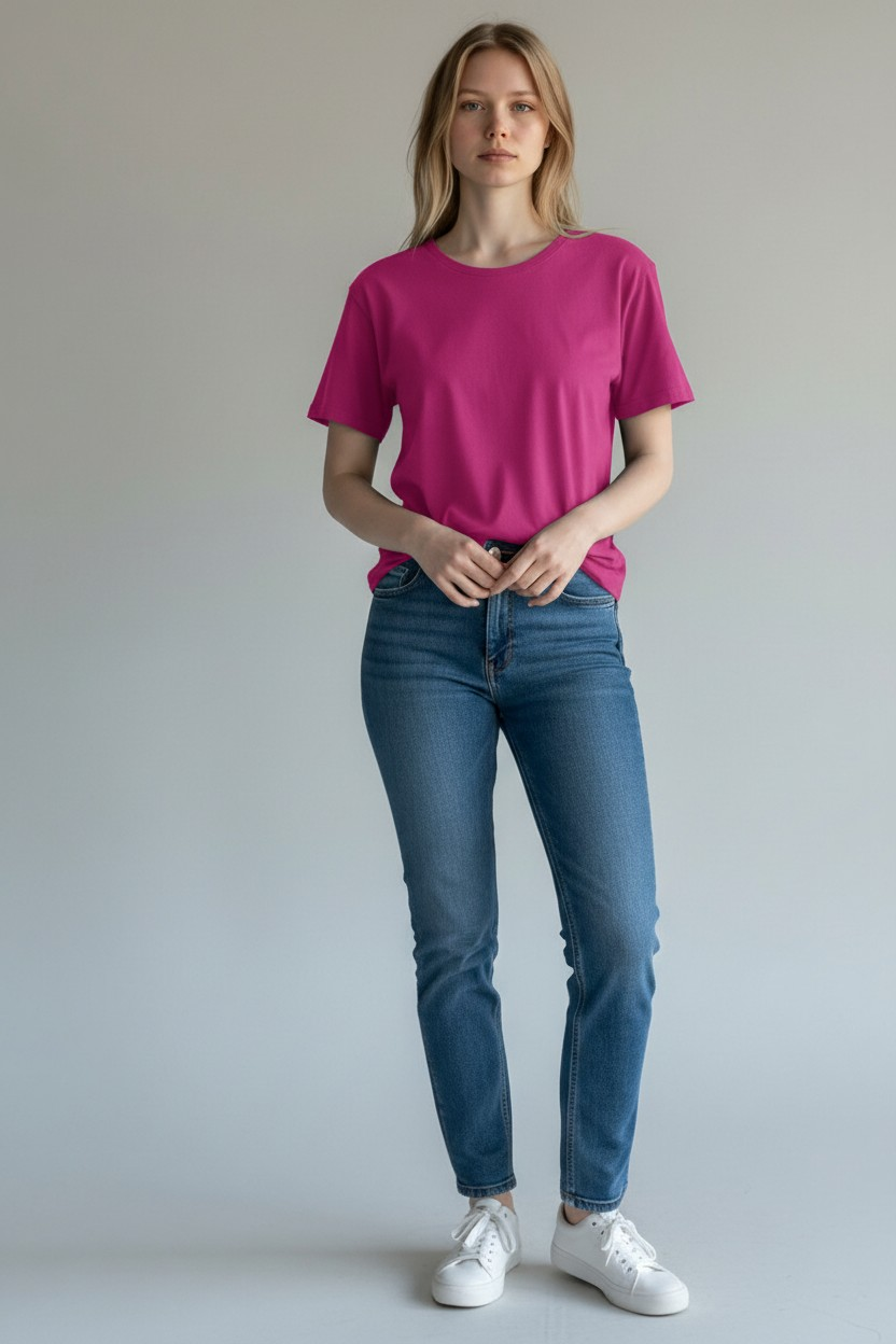 Polera Bench Premium – Cuello Redondo – Fucsia Vibrante – Talla M