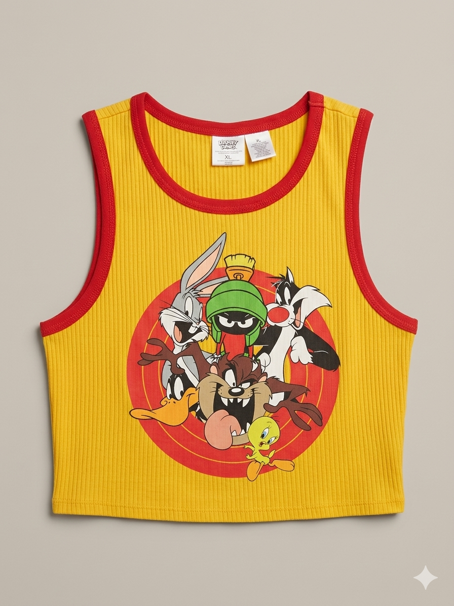 Bividí Crop Looney Tunes – Edición "That's All Folks!" – Amarillo Vibrante talla 10 años