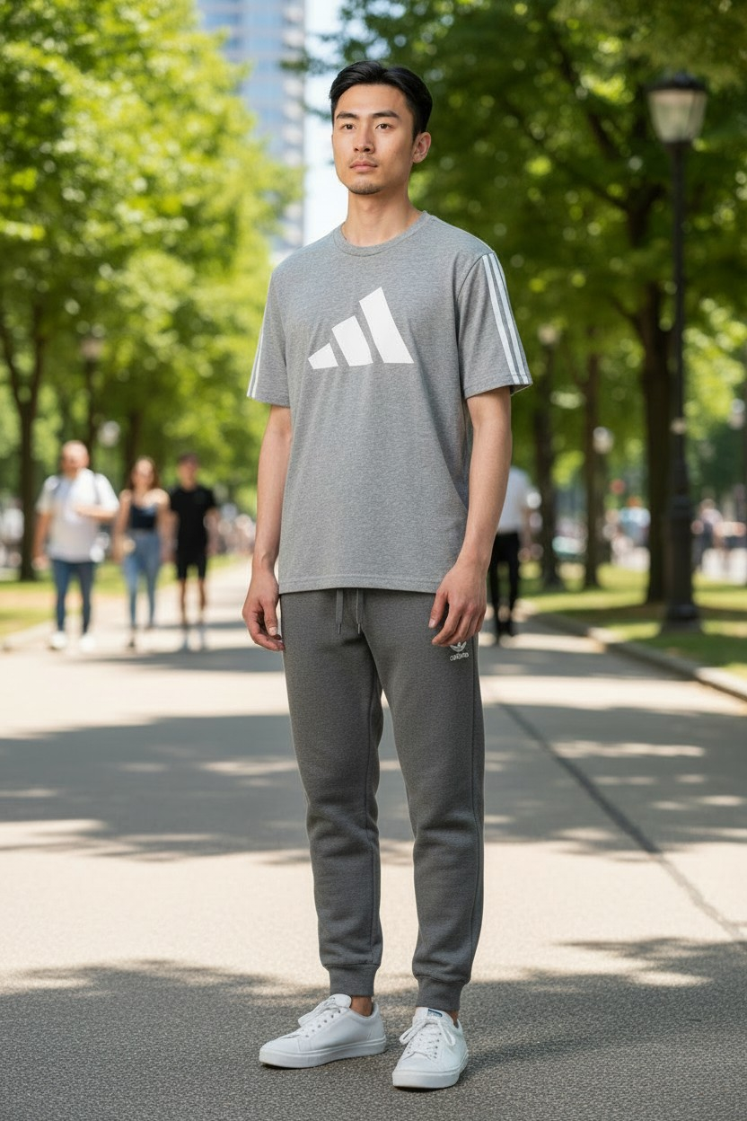 Polera adidas Talla 18 años | Gris Melange con Logo 3 Bar y Tiras Blancas – Algodón Soft-Touch