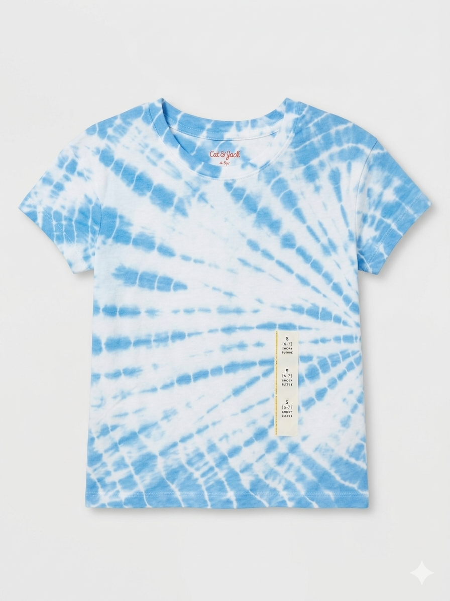 Polera Cat & Jack Kids – Edición "Blue Swirl" Tie-Dye – Celeste y Blanco talla 6 años