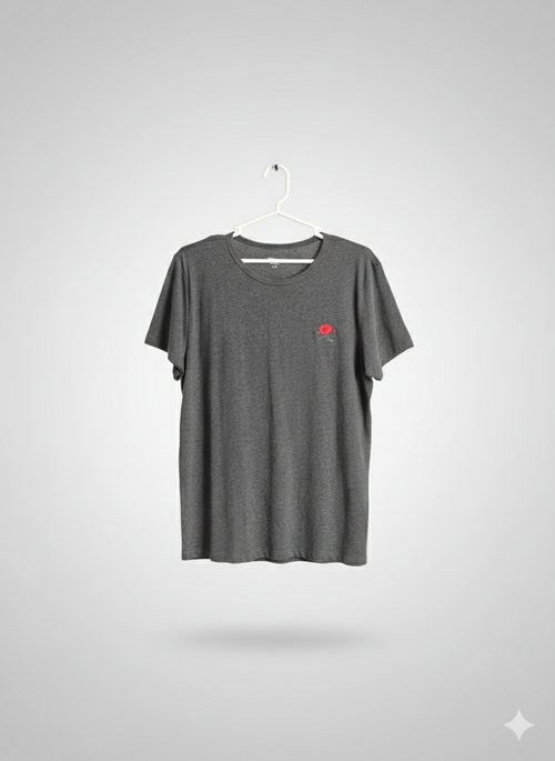 Playera Seg'ments Gris Jaspe – Detalle Bordado Rosa Roja – Talla L