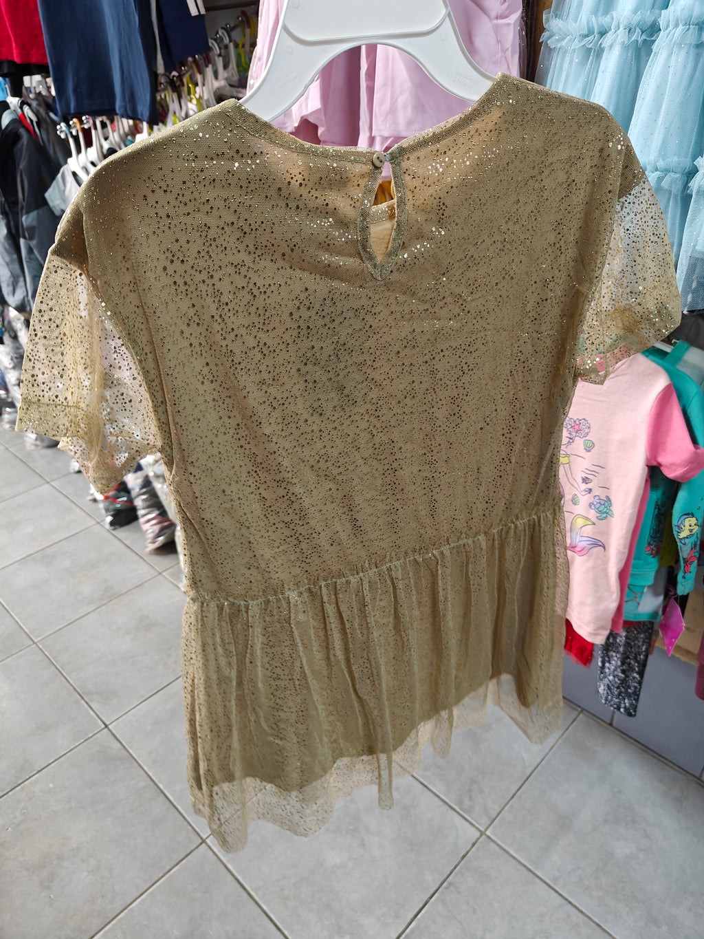 Vestido Zara Girls Dorado con Glitter y Volante