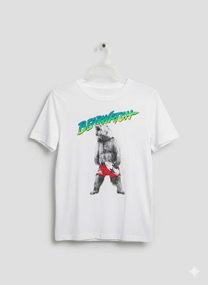 Polera Quiksilver "Bearwatch" – 100% Algodón – Blanca – Talla M