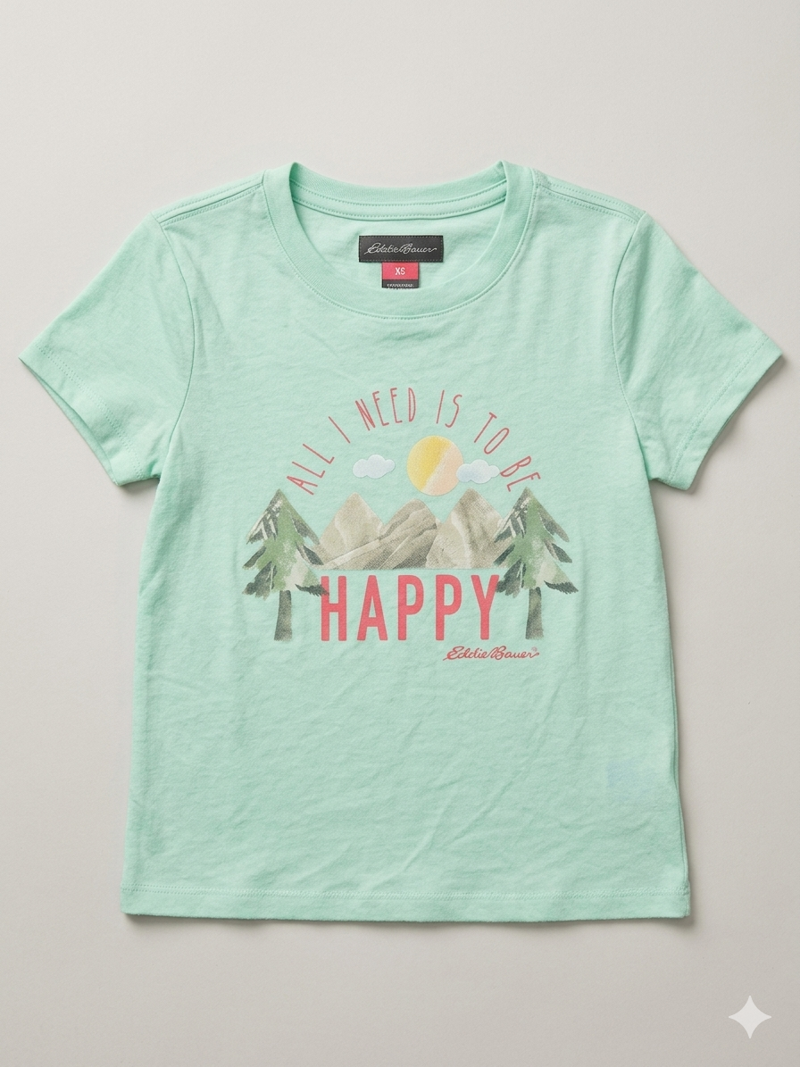 Polera Eddie Bauer Kids - Edición "All I Need Is To Be Happy" – Verde Menta