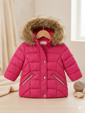 Chaqueta Parka "tiene una mancha y un desgaste donde los bolsillos" – Fucsia Vibrante con Pelo Sintético – 6-12