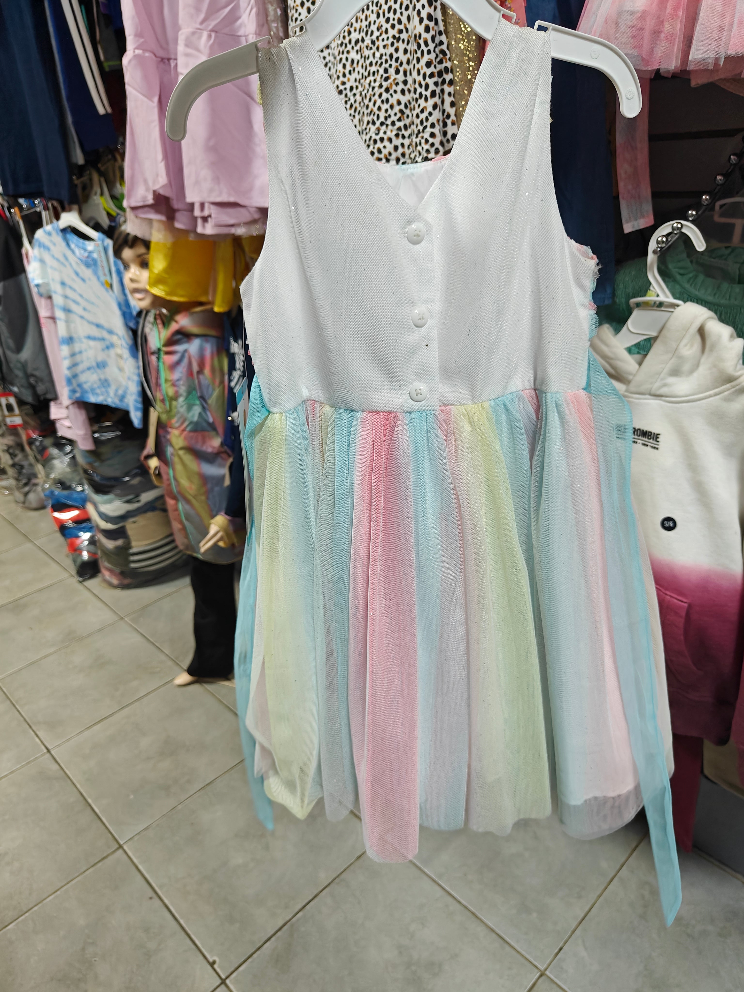 Vestido de Fiesta Jona Michelle - Tutú Arcoíris y Corpiño con Brillos (Talla 4T)