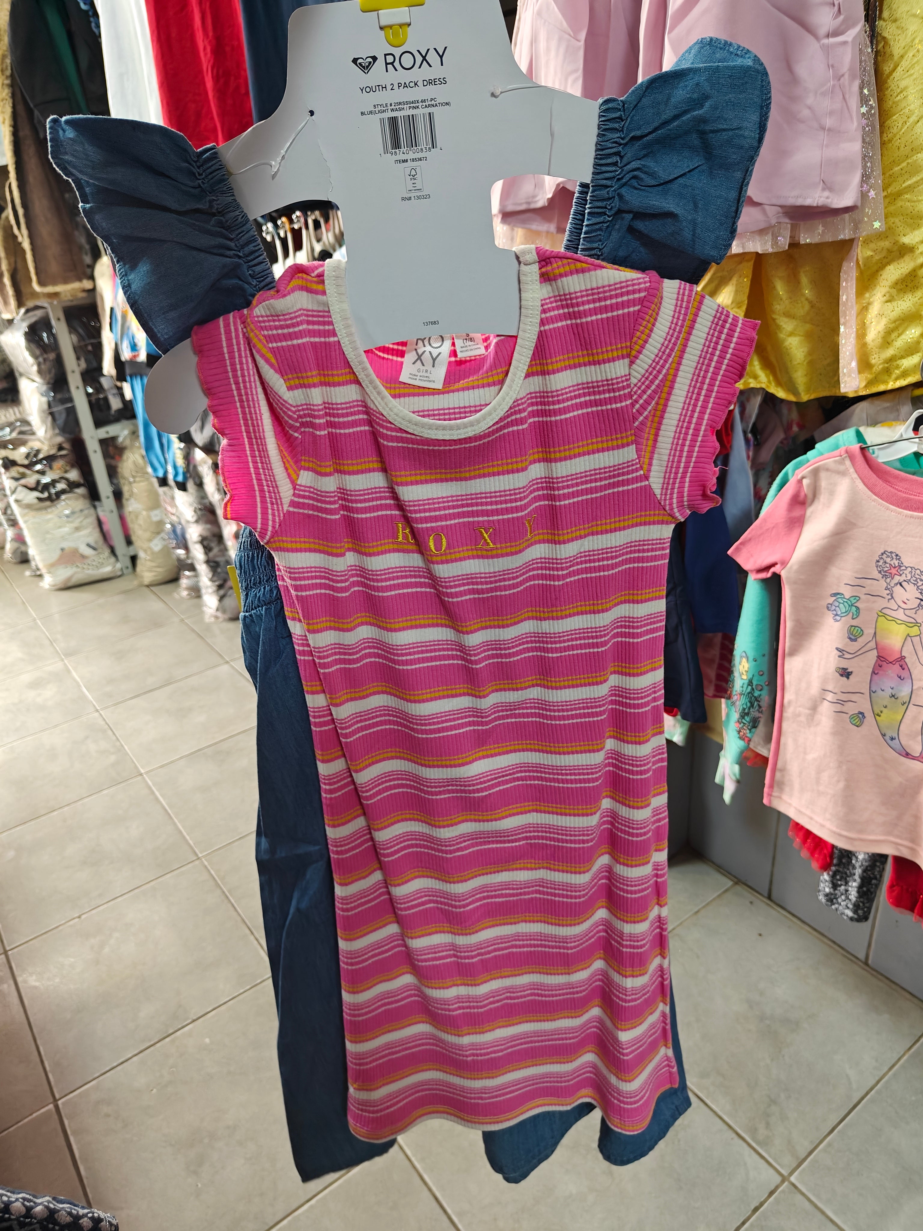 Set de 2 Vestidos Roxy para Niña - Estilo Denim y Rayas Rosa