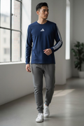 Polera Manga Larga adidas Niño Talla 18 años | Azul Navy con 3 Tiras Icónicas – Tejido de Alto Rendimiento