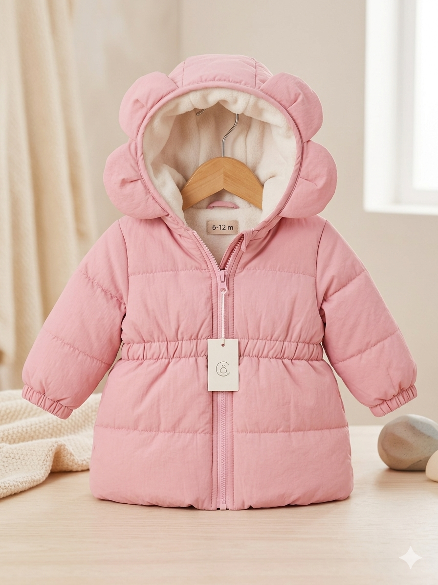 Chaqueta Térmica "Baby Bloom" con Capucha de Pétalos – Rosa – 6-12M