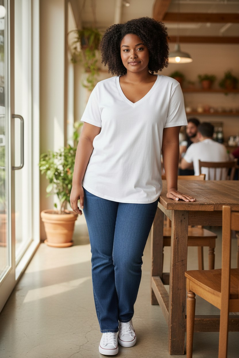 Polera Pull & Bear – Cuello en V Profundo – Blanco Óptico – Talla L