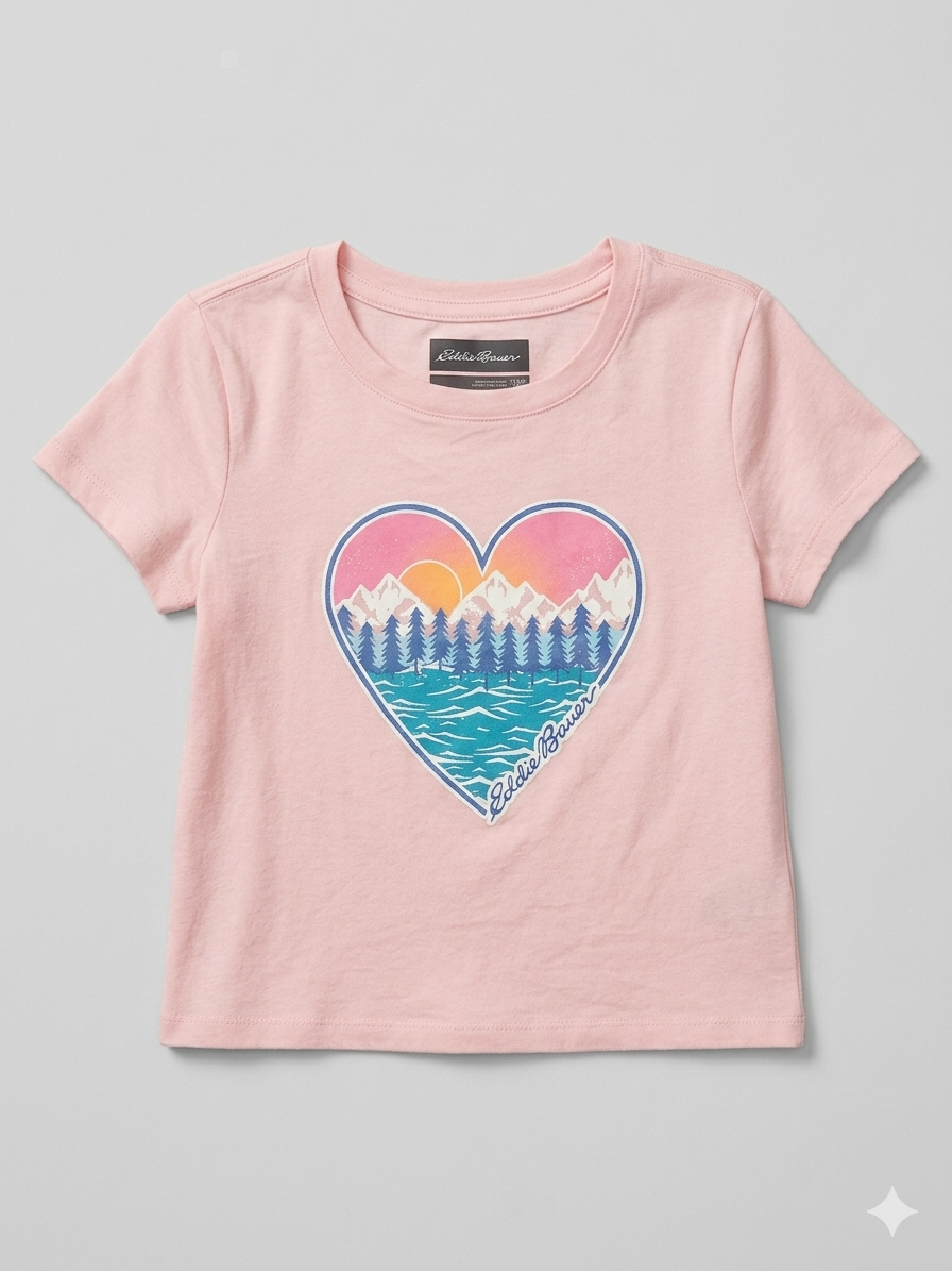 Polera Eddie Bauer Kids - Edición "Corazón de Montaña" - Rosa Pastel talla 6 años
