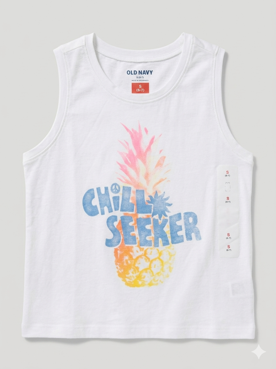 Bividí Old Navy Kids – Edición "Chill Seeker" Piña Tropical – Blanca talla 6 años