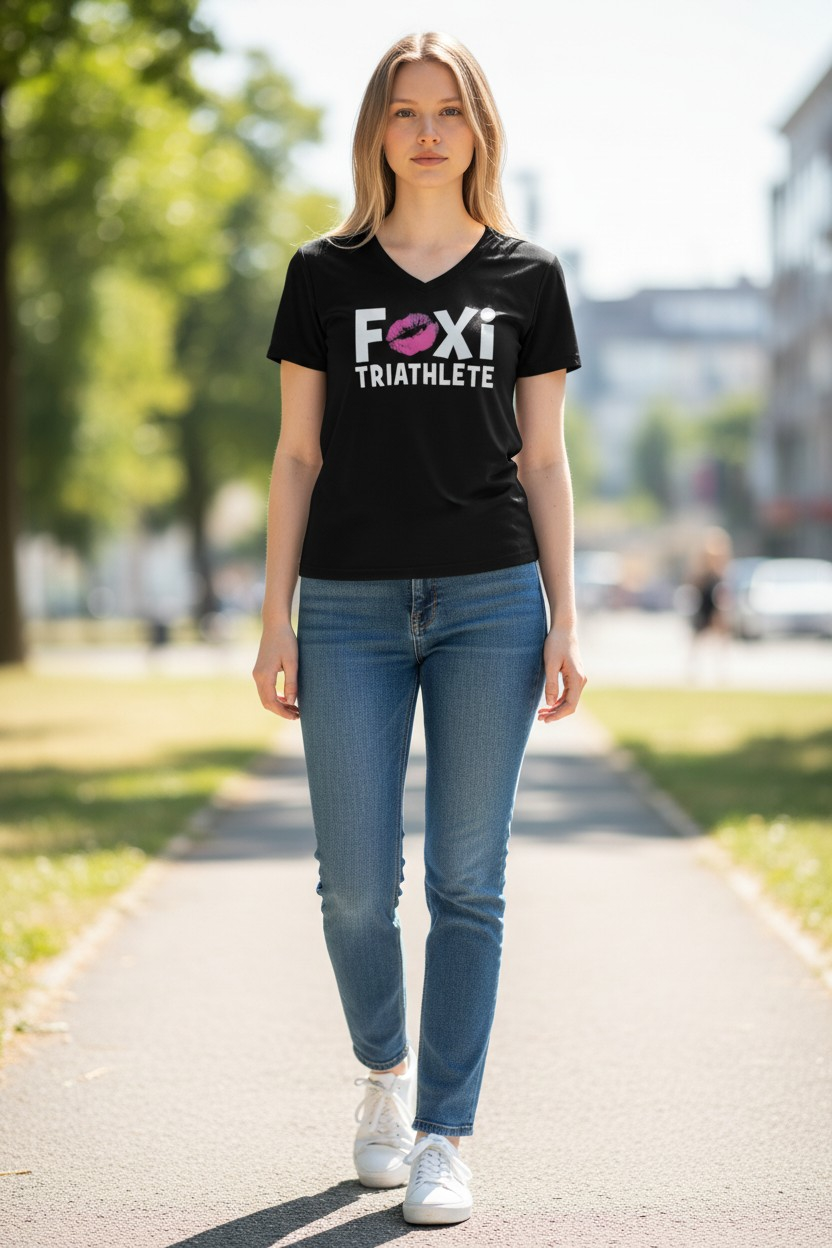 Polera Deportiva Mujer Foxi Triathlete Talla L | Cuello en V Color Negro – Tejido Transpirable de Secado Rápido