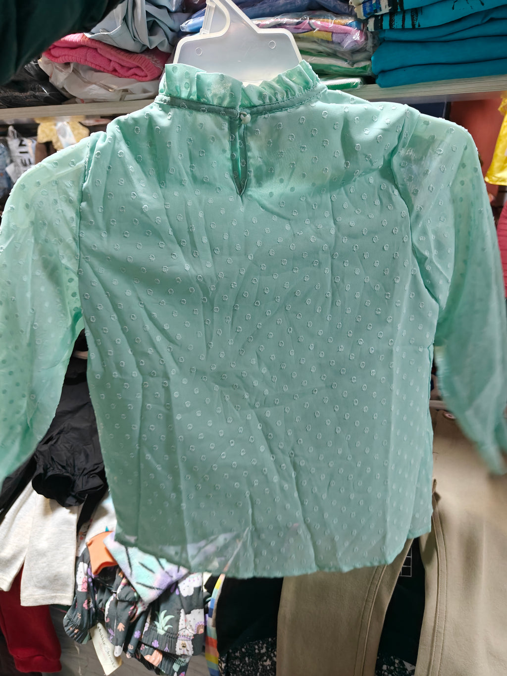 Blusa Elegante de Gasa Plumeti para Niña - Color Menta Pastel