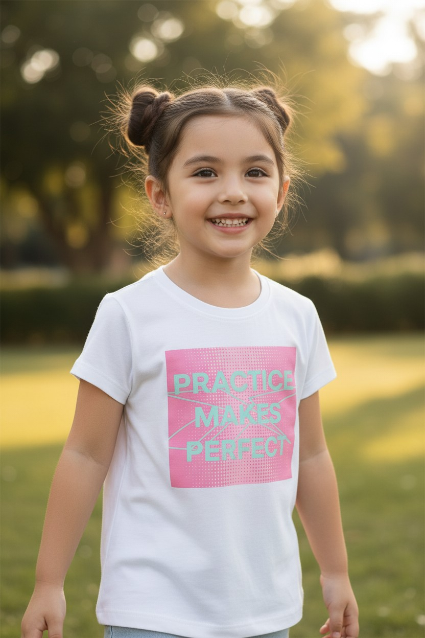 Polera Gap Kids – Edición "Practice Makes Perfect" Gráfico Pop – Blanca talla 7 años