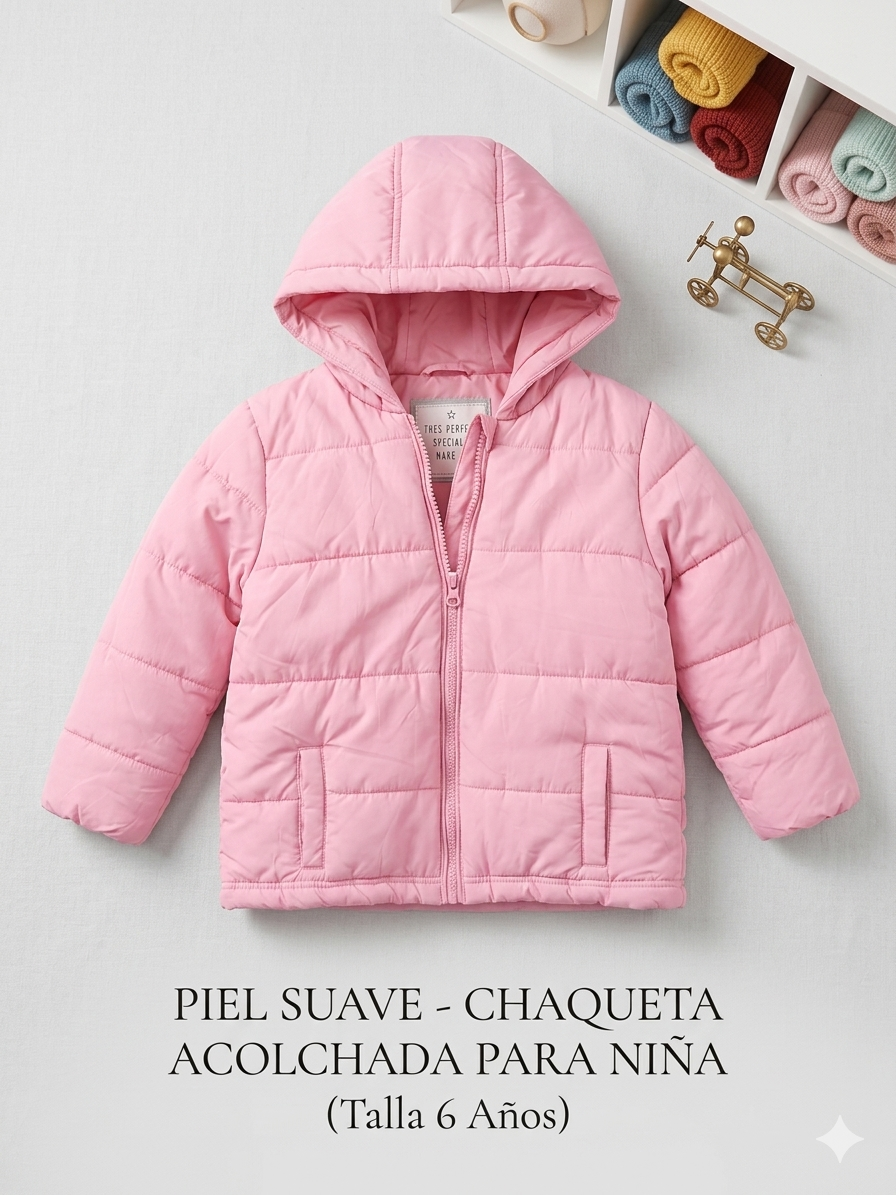 Chaqueta Puffer Térmica "Soft Touch" – Rosa Pastel – Talla 6