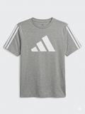Polera adidas Talla 18 años | Gris Melange con Logo 3 Bar y Tiras Blancas – Algodón Soft-Touch