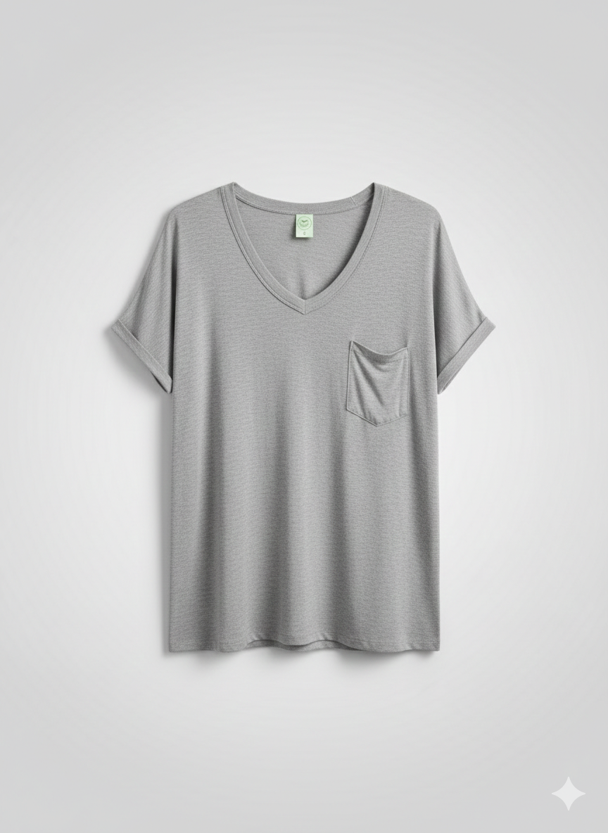 Polera Honeydew Casual – Con Bolsillo – Gris Melange – Talla M