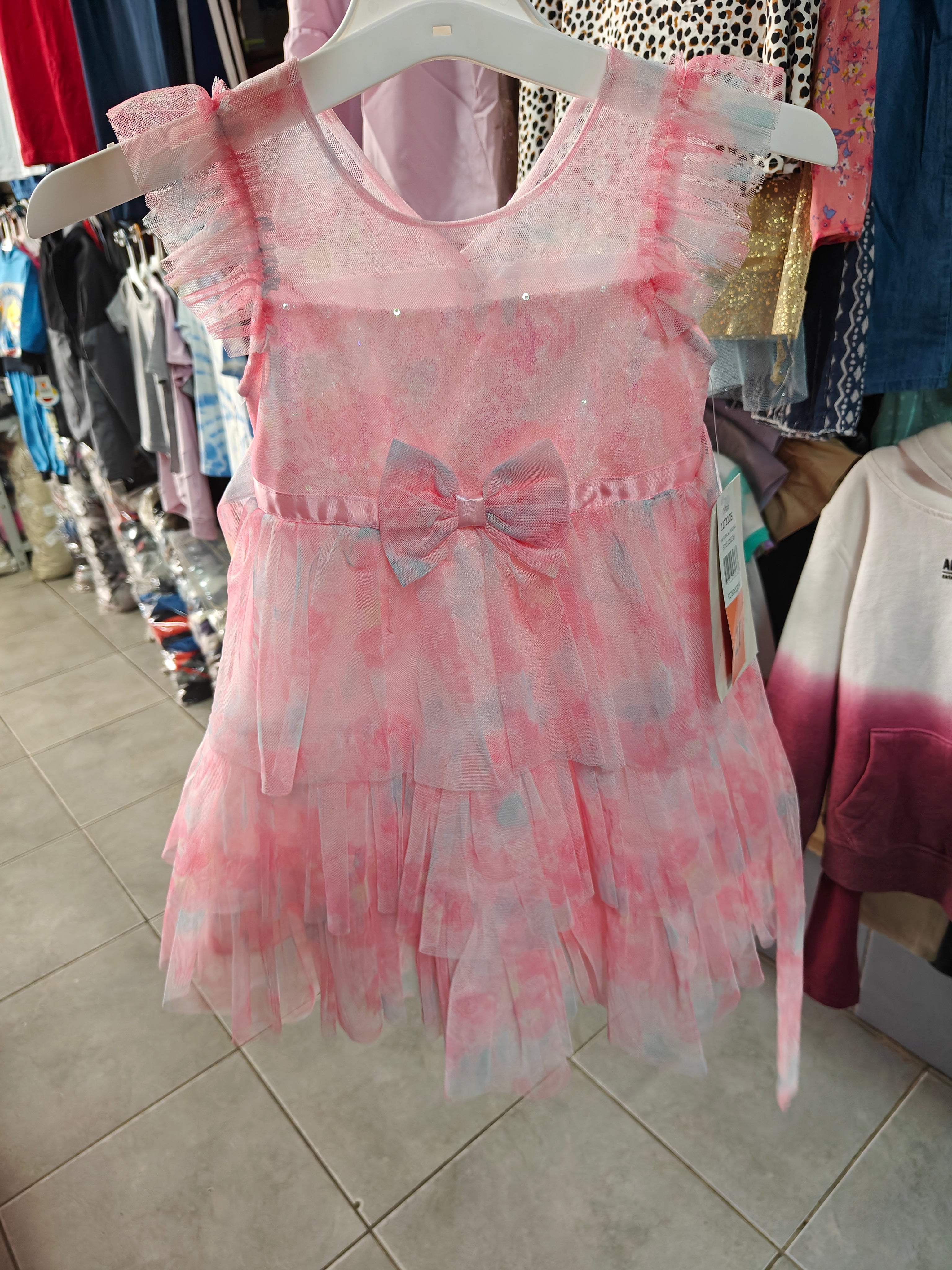 Vestido de Fiesta Jona Michelle para Niña - Diseño de Tul en Capas y Estampado Acuarela Rosa