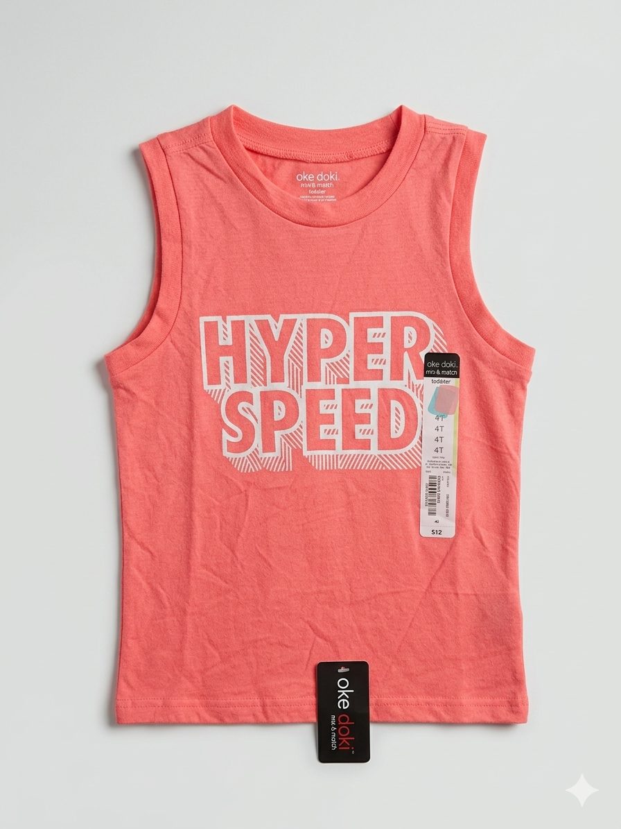 Polera Solera Okie Dokie Niña Talla 4T | Color Salmon con Gráfico "hyper speed" – Algodón Suave y Fresco