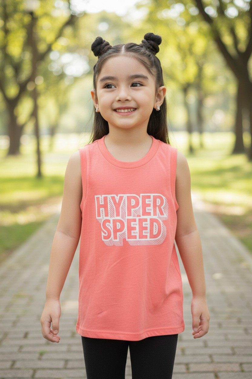 Polera Solera Okie Dokie Niña Talla 4T | Color Salmon con Gráfico "hyper speed" – Algodón Suave y Fresco
