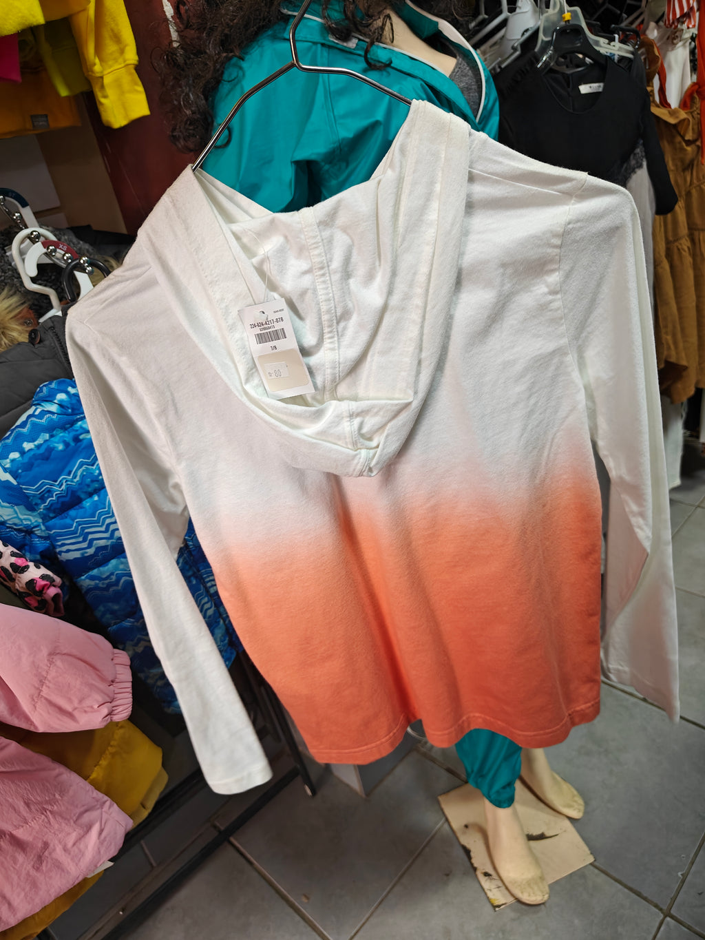 Hoodie Ligero Abercrombie Kids - Efecto Degradado  Blanco y Coral