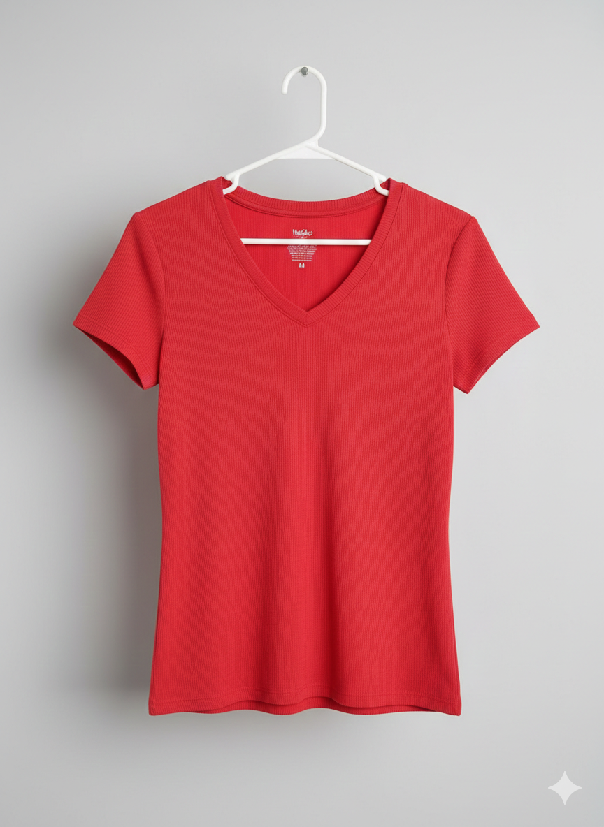 Polera Mossimo Premium – Cuello en V – Rojo Intenso – Talla M