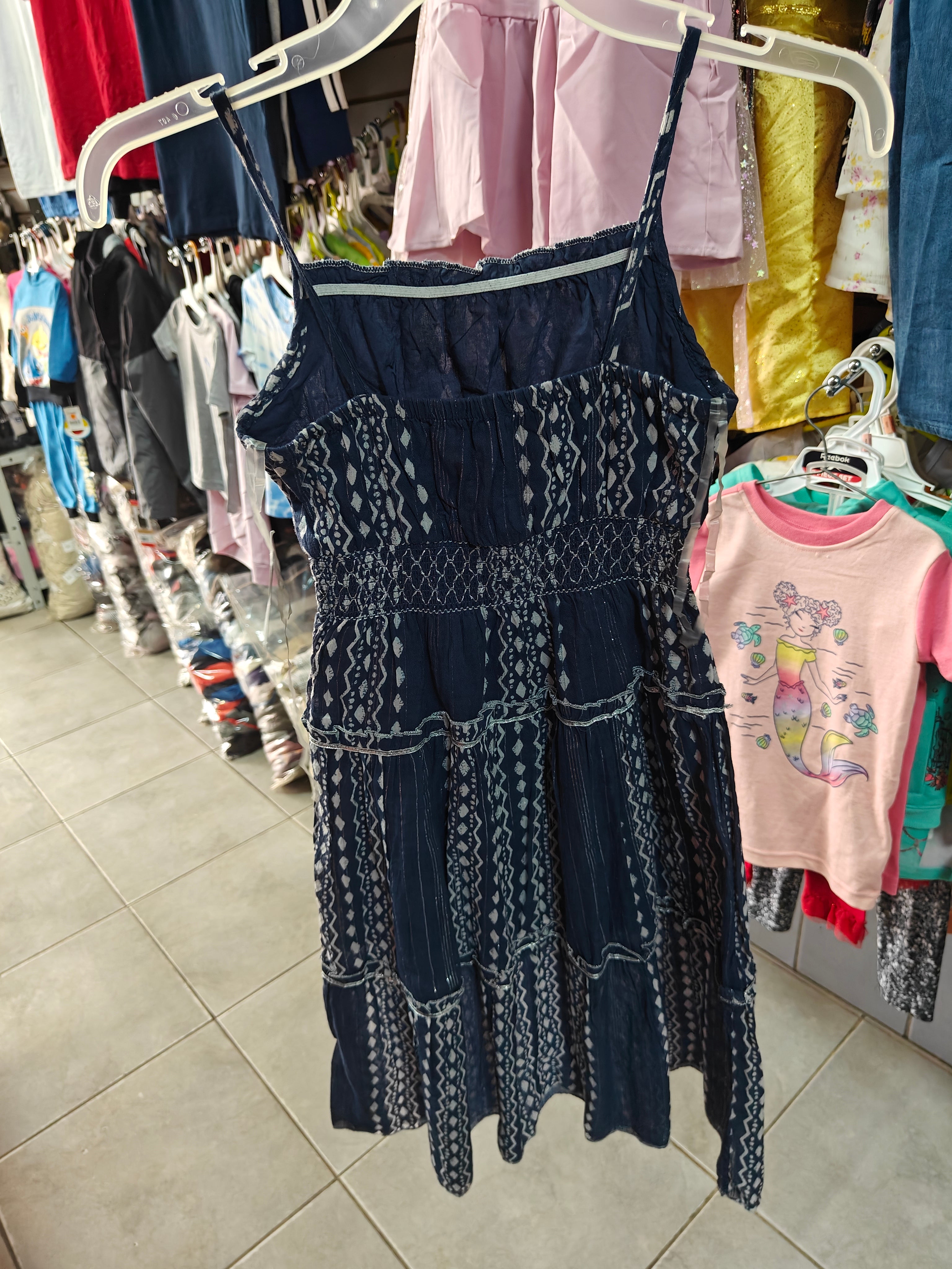 Vestido Midi Infantil Lilt - Azul Marino con Estampado Étnico
