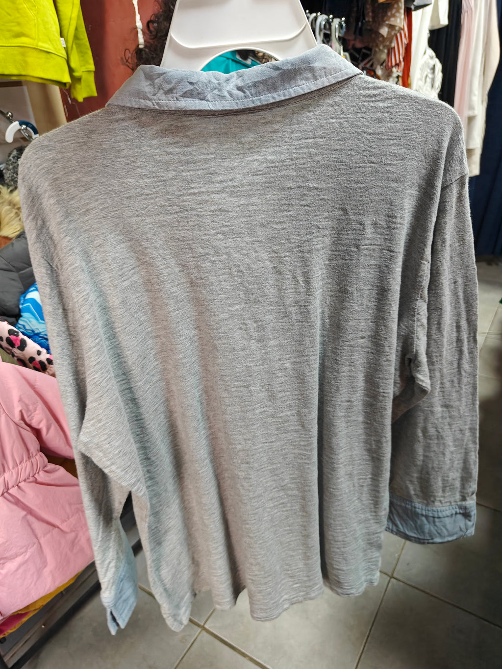Eddie Bauer - Camisa Polo de Manga Larga para Mujer - Gris Melange - Talla PL (Petite Large)