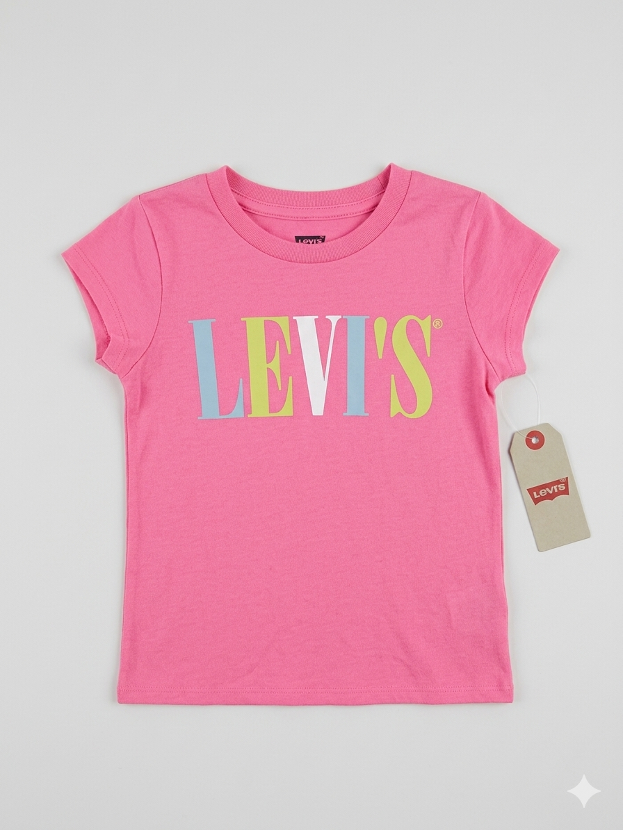 Polera Levi's® Kids – Logo Multicolor Edición "Pastel Pop" – Rosado Intenso (Talla 3T)