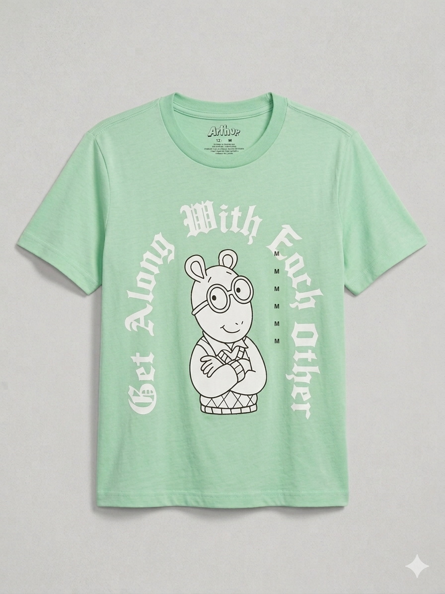 Polera Arthur "Get Along With Each Other" Talla M | Verde Menta – Algodón Soft-Touch | Edición Especial Nostalgia