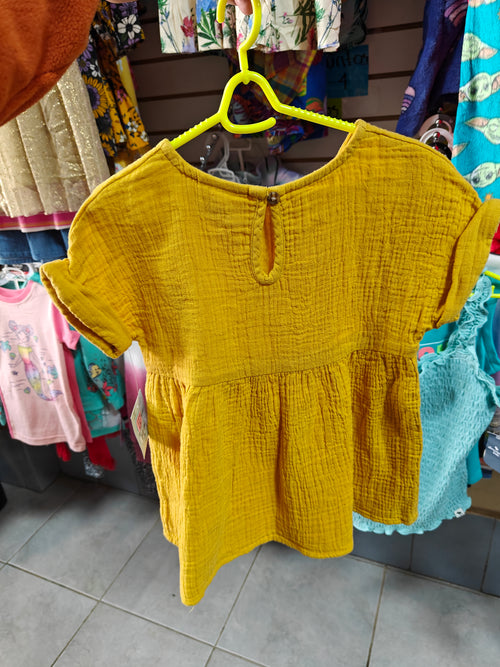Blusa Okie Dokie de Algodón Texturizado - Color Mostaza (Talla 3T)
