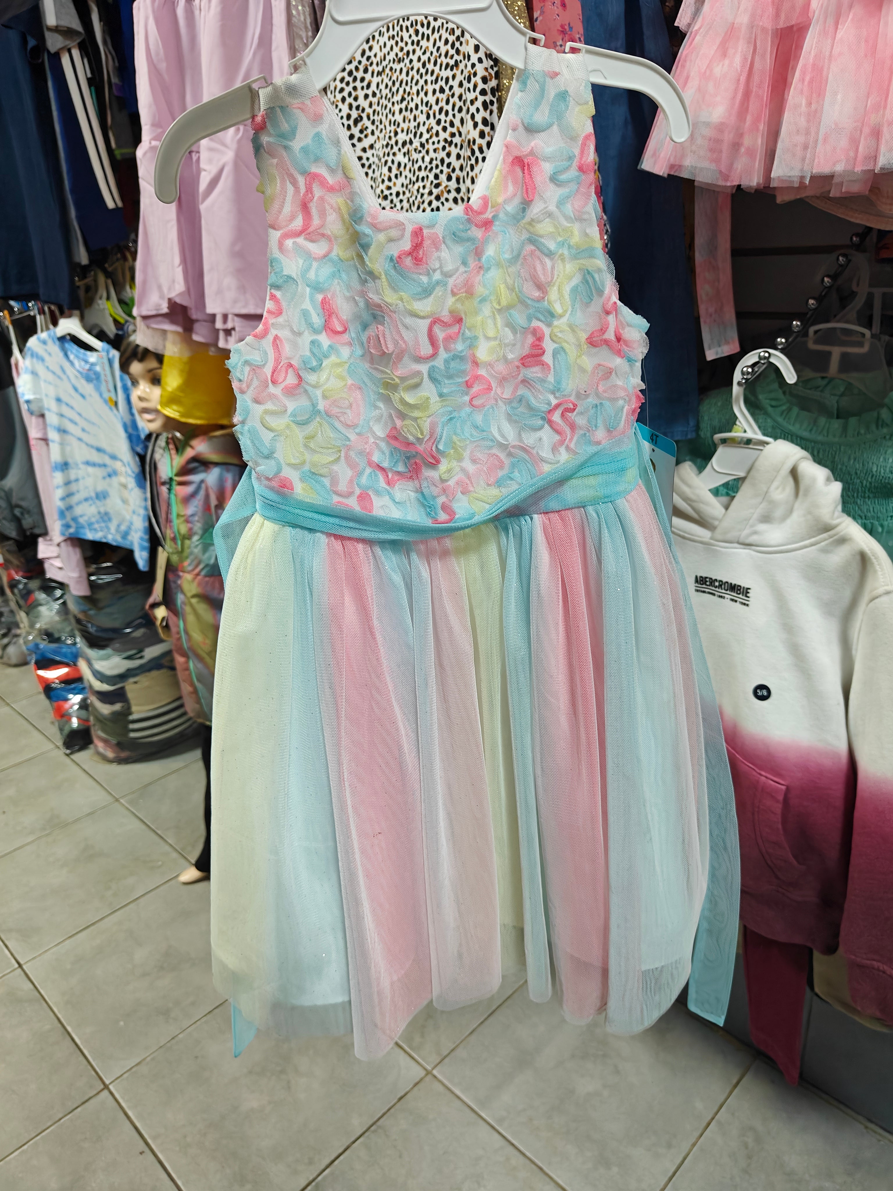 Vestido de Fiesta Jona Michelle - Tutú Arcoíris y Corpiño con Brillos (Talla 4T)