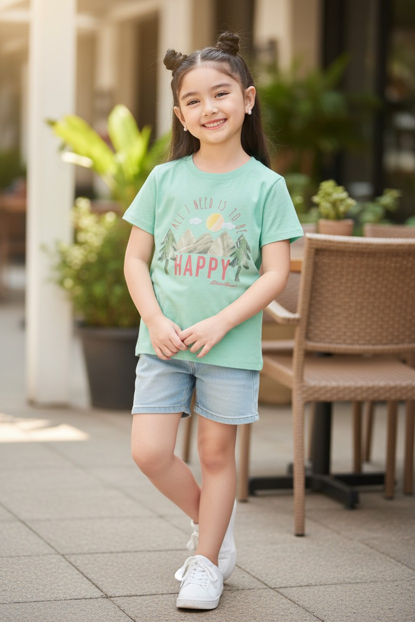 Polera Eddie Bauer Kids - Edición "All I Need Is To Be Happy" – Verde Menta