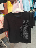 Polera Champion Vertical Script - Negra para Niño (Original)