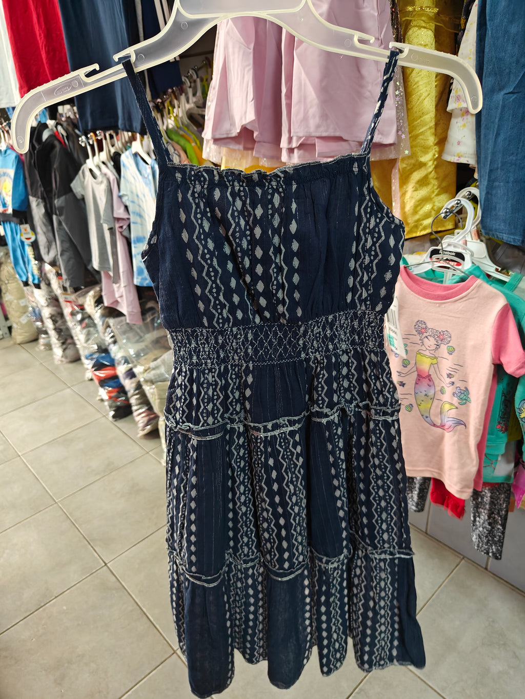 Vestido Midi Infantil Lilt - Azul Marino con Estampado Étnico