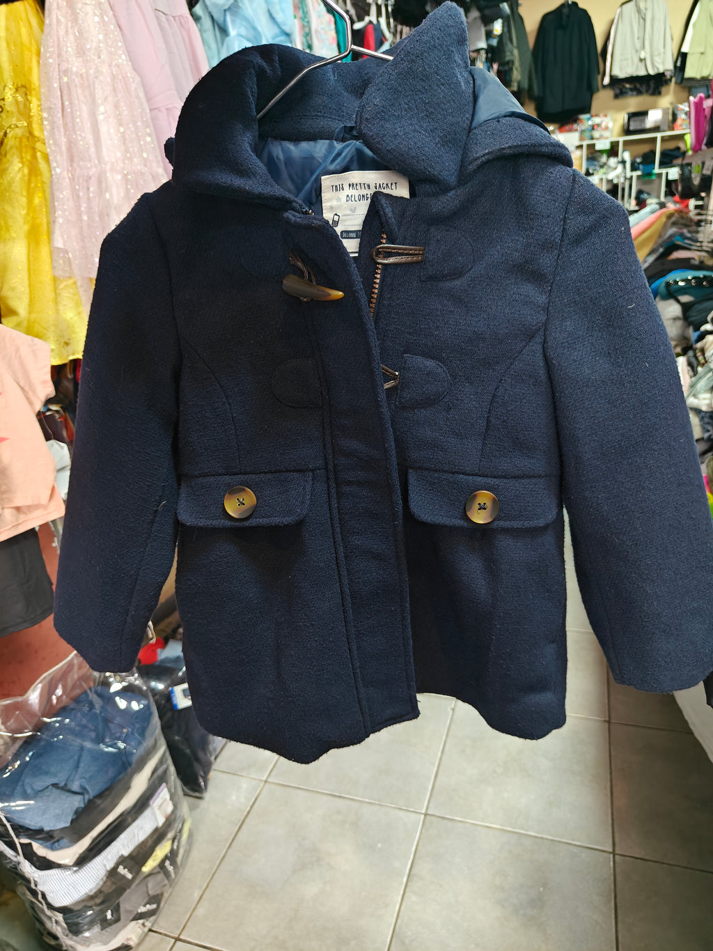 Abrigo Tipo Trenca Clásico para Niño - Azul Marino - Talla 116 (5-6 Años) TIENE DESGASTE EN LA TELA