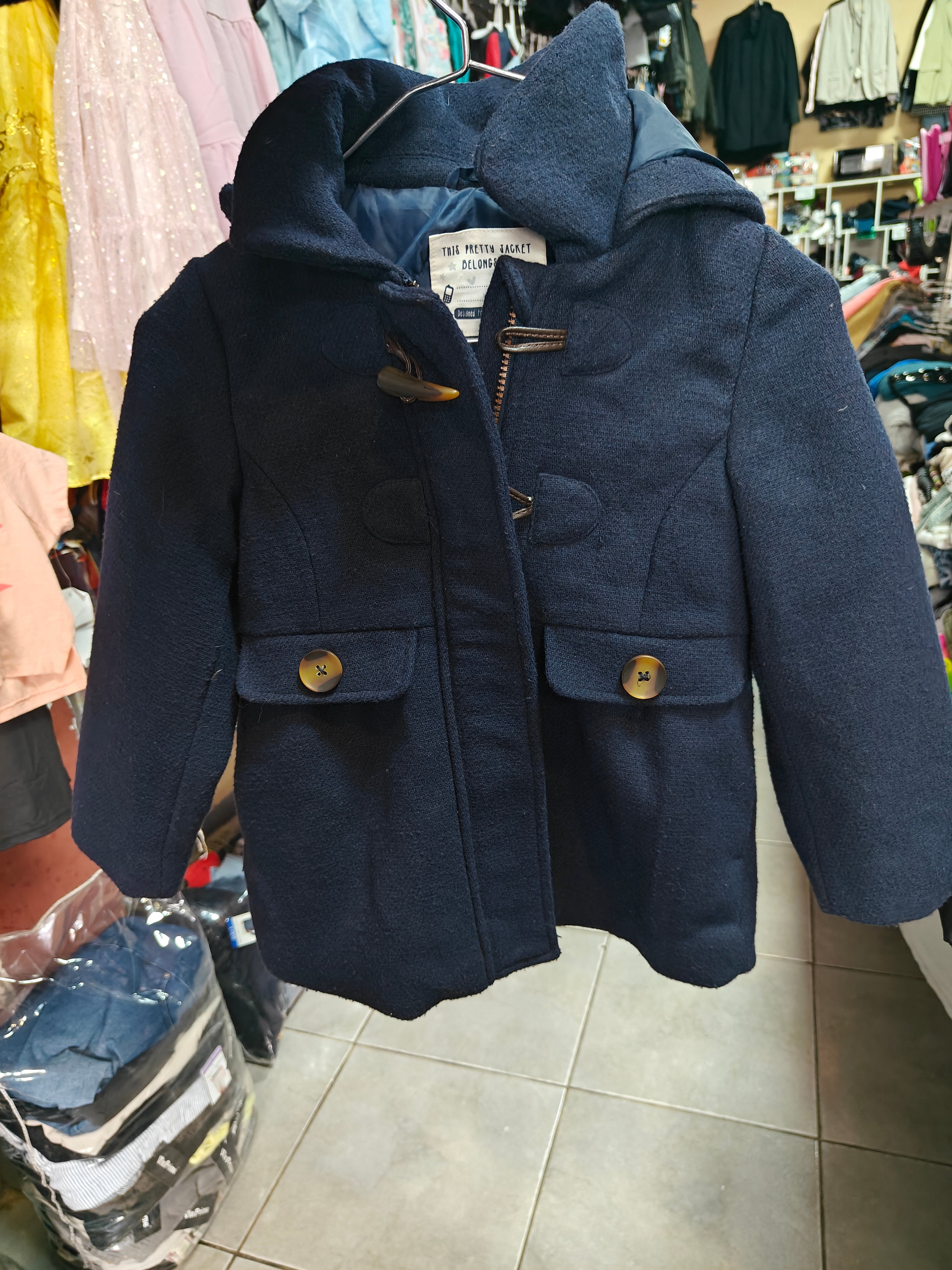 Abrigo Tipo Trenca Clásico para Niño - Azul Marino - Talla 116 (5-6 Años) TIENE DESGASTE EN LA TELA