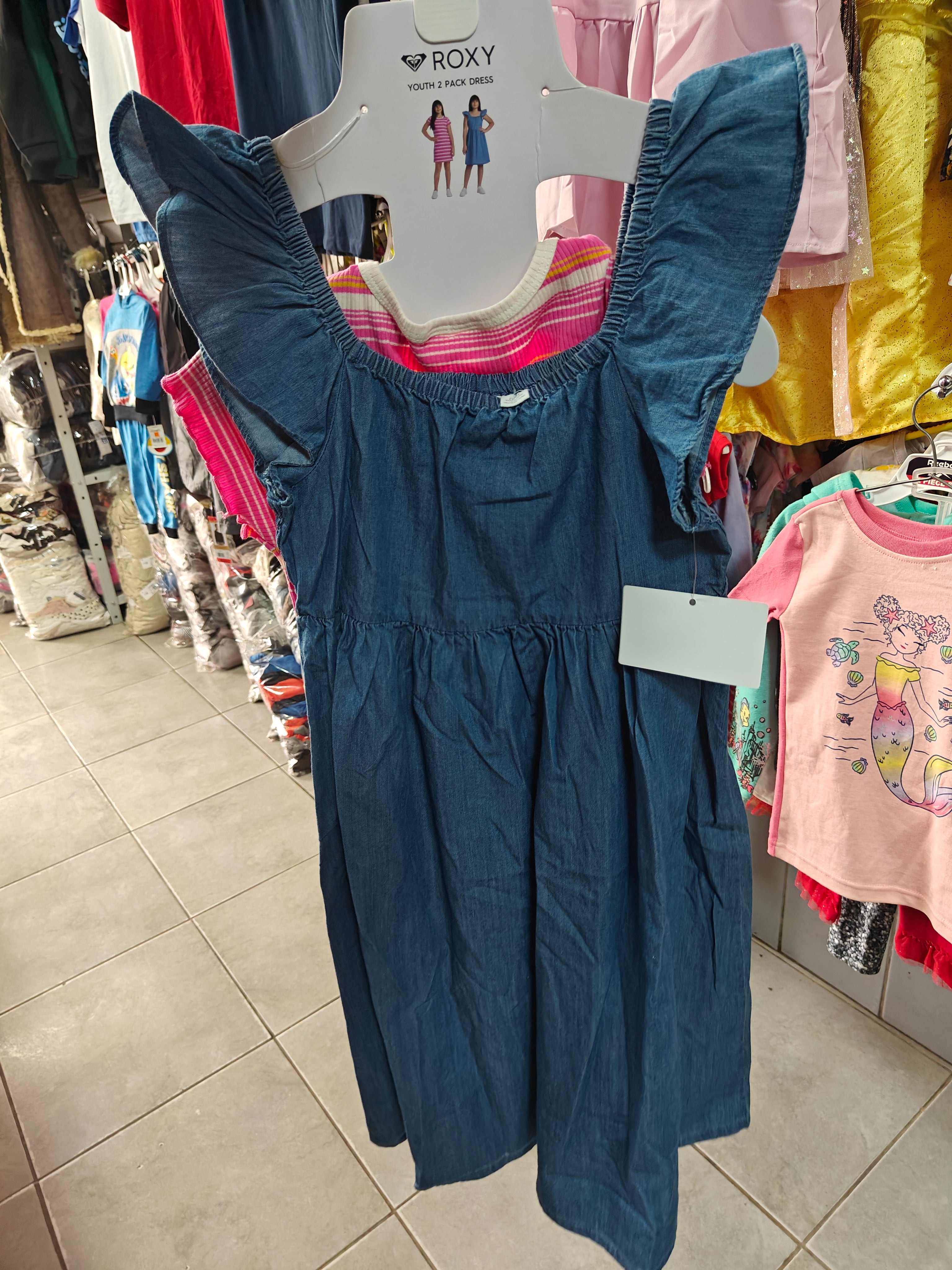 Set de 2 Vestidos Roxy para Niña - Estilo Denim y Rayas Rosa