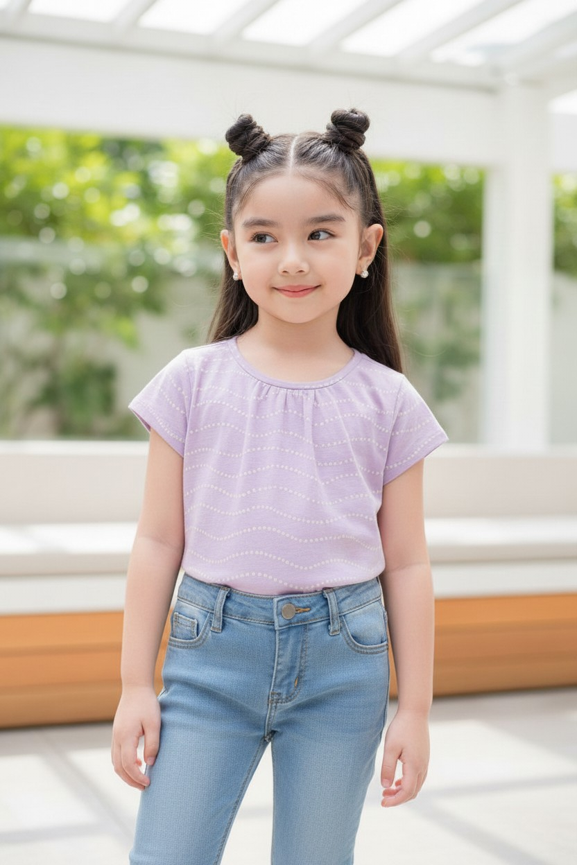 Polera GAP Kids Premium – Lila Pastel con Ondas de Puntos – Talla 6 años