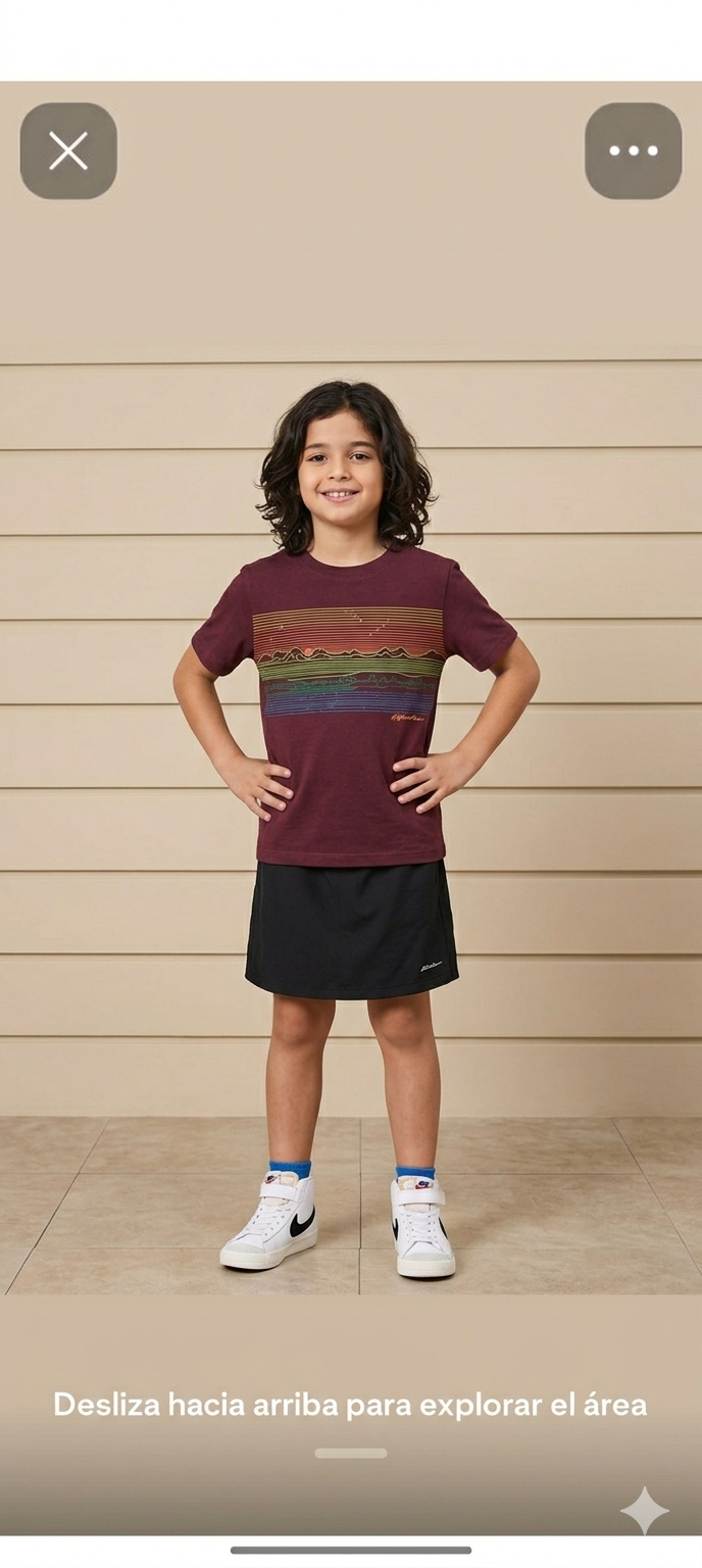 Polera Eddie Bauer Kids – Edición "Explore More" Horizonte Lineal – Guindo talla 6 años