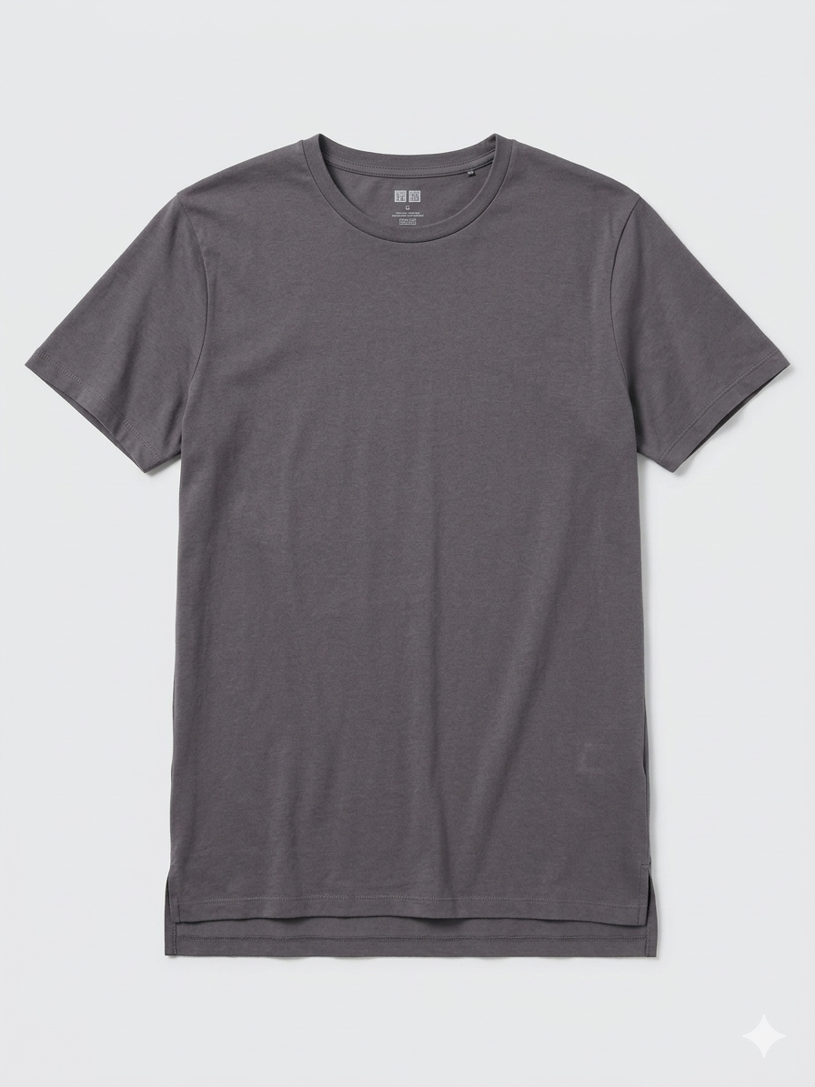 Polera Uniqlo Hombre Talla L | Color Gris Grafito – Algodón Premium con Apertura Lateral y Corte Longline