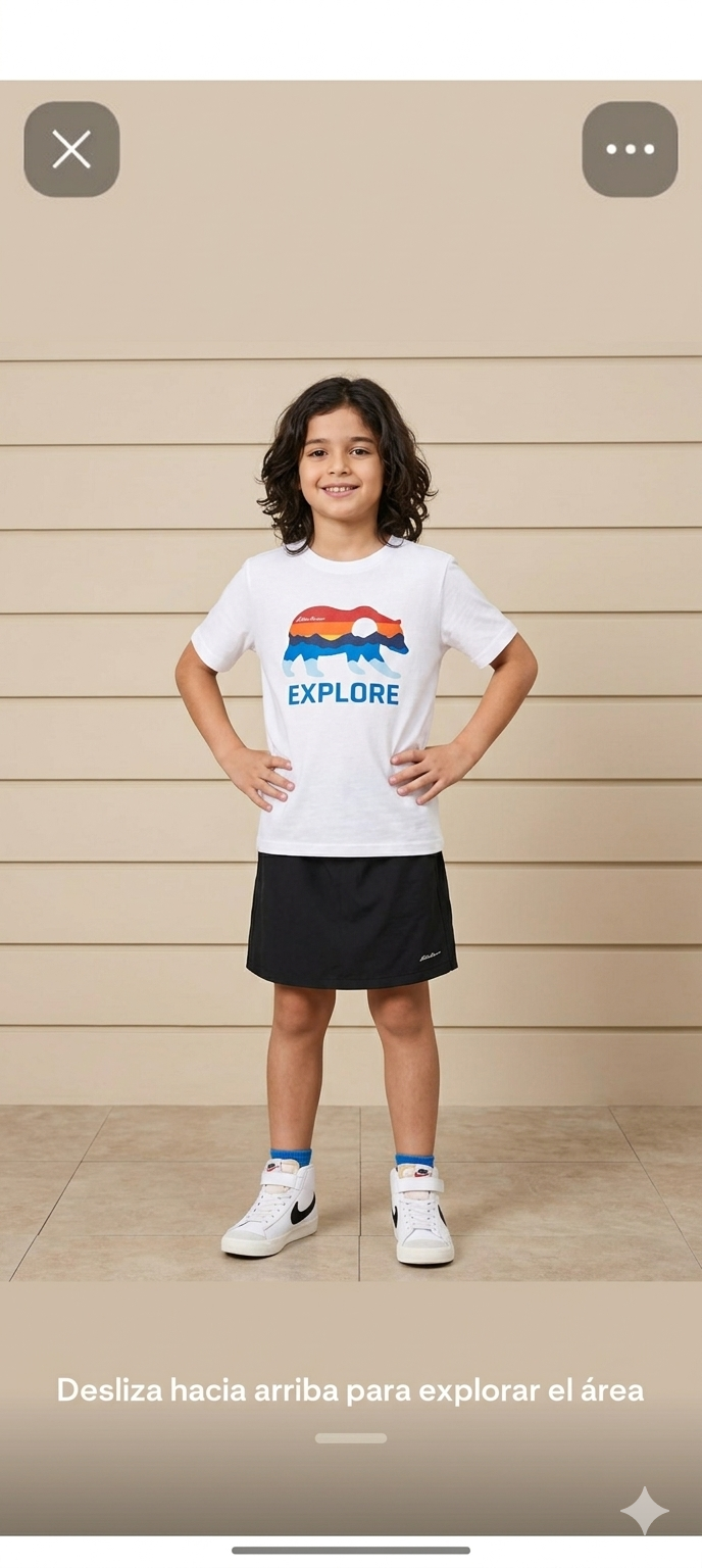 Polera Eddie Bauer Kids – Edición "Bear Explore" Atardecer – Blanca (Talla 6)