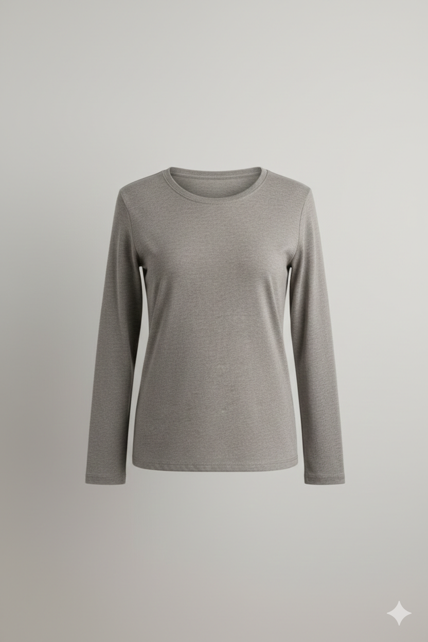 Polera Manga Larga Essential – Gris Jaspeado Soft Touch