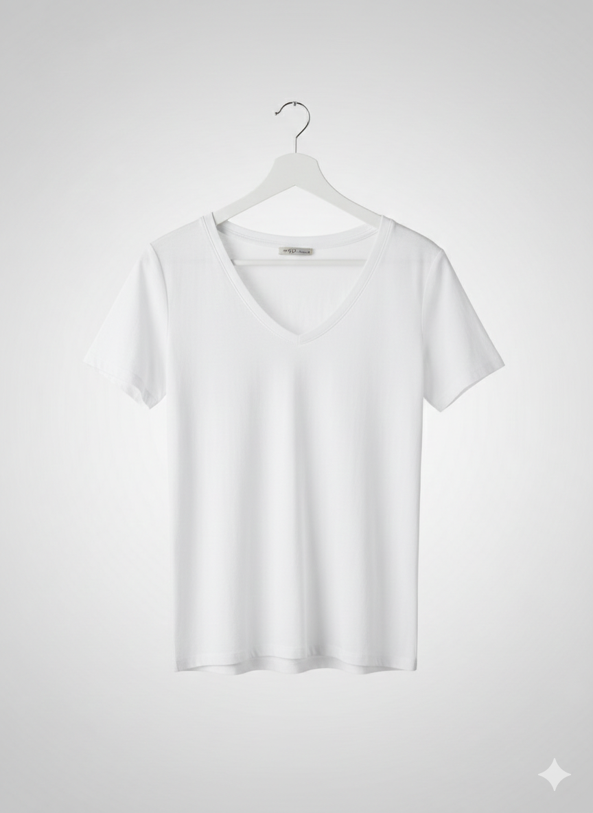 Polera Pull & Bear – Cuello en V Profundo – Blanco Óptico – Talla L
