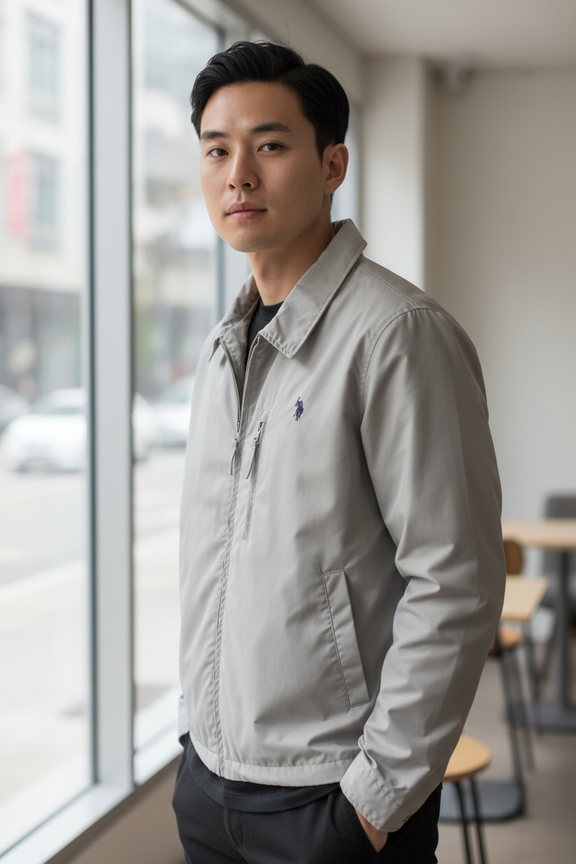 Chaqueta Ligera U.S. Polo Assn. – Gris Oxford Clásico