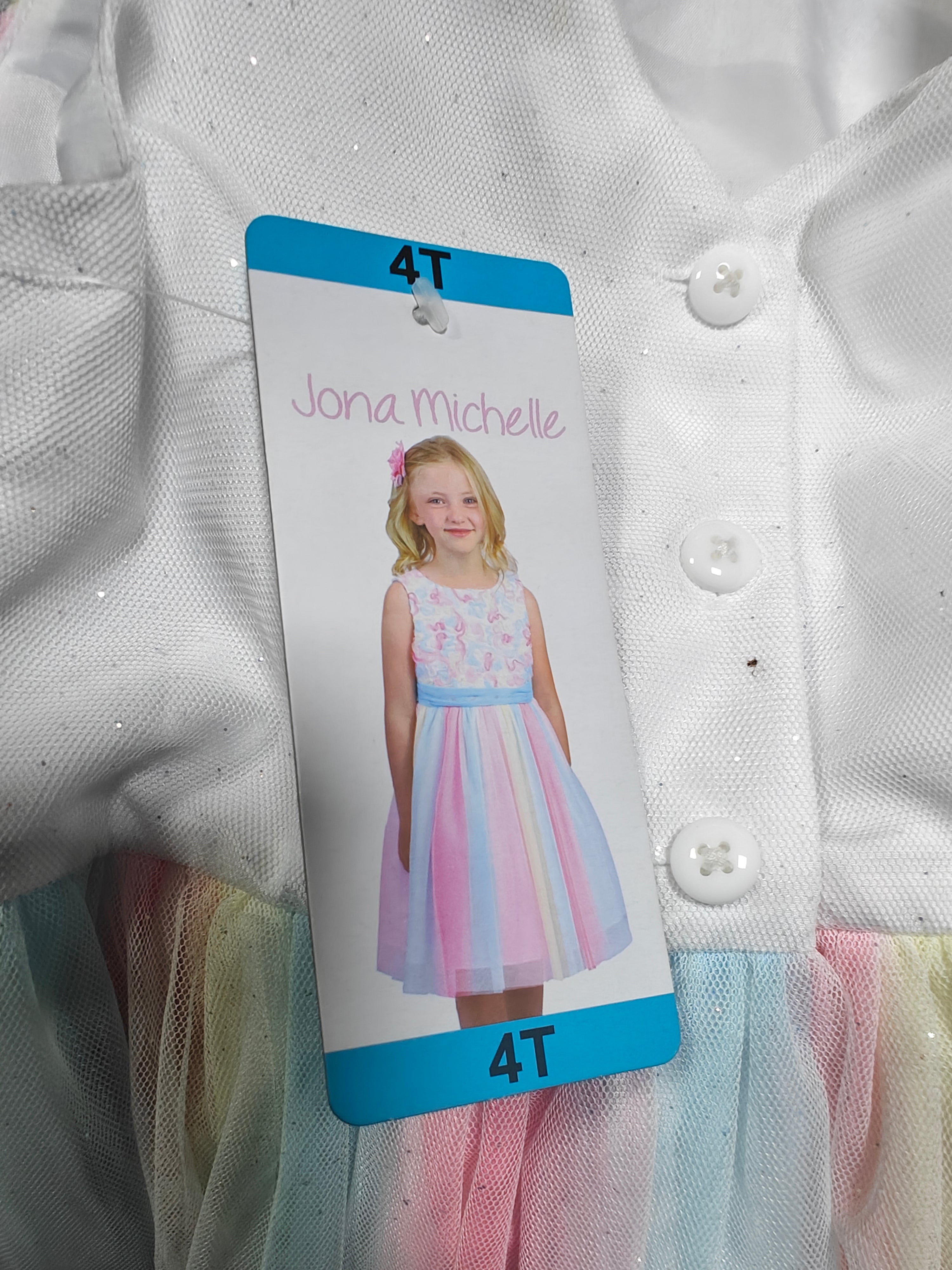 Vestido de Fiesta Jona Michelle - Tutú Arcoíris y Corpiño con Brillos (Talla 4T)